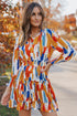 V Neck Long Sleeve Tie Waist Mini Dress